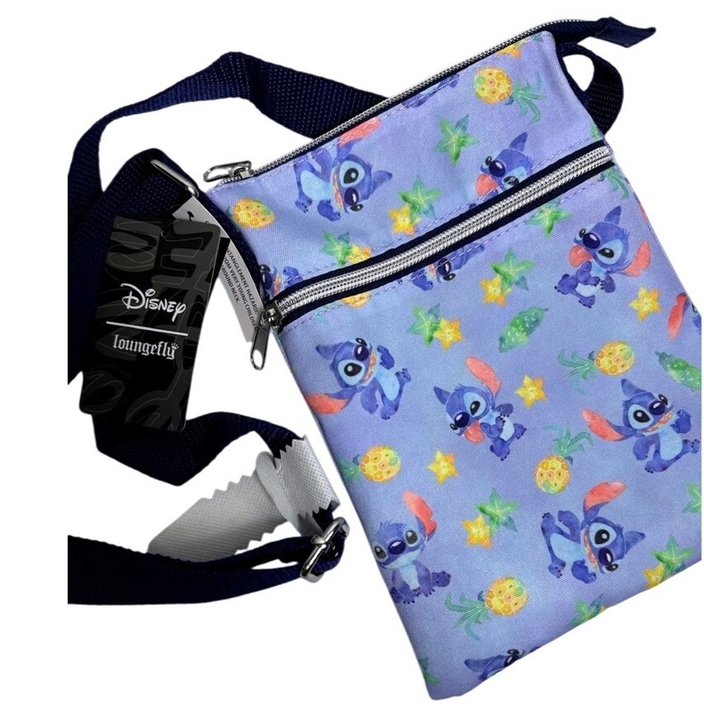 Disney Loungefly Stitch Poses Passport Crossbody Bag Blue Silly Hawaii NWT‎